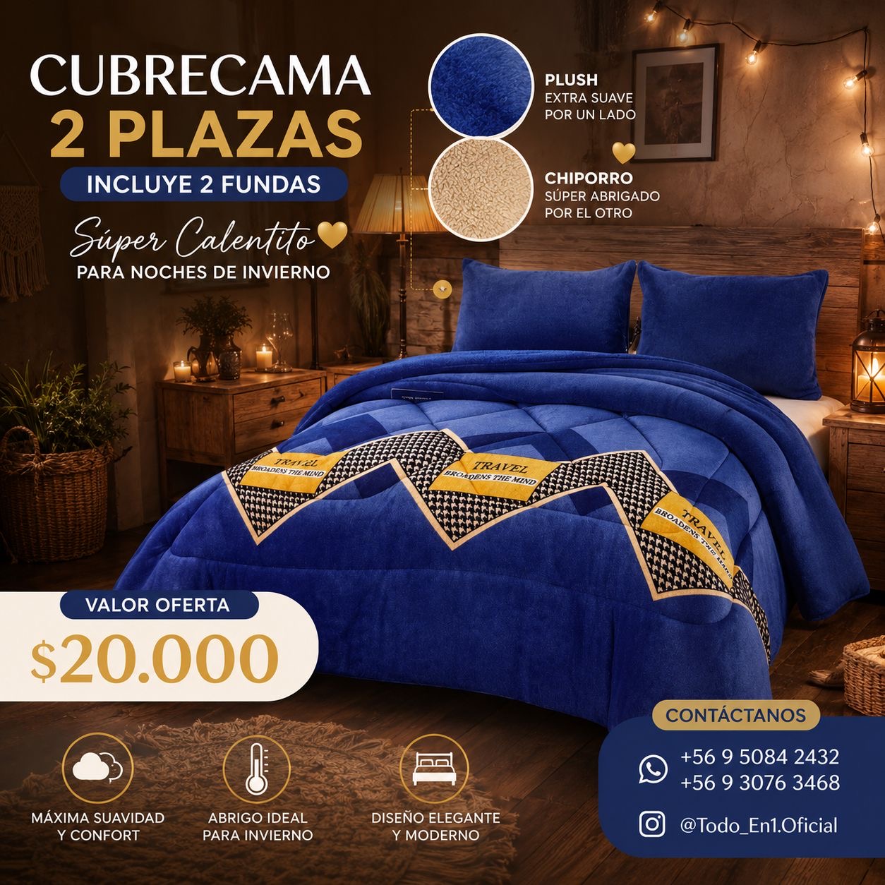 Cubrecama Rockar Home · diseño Azul Travel