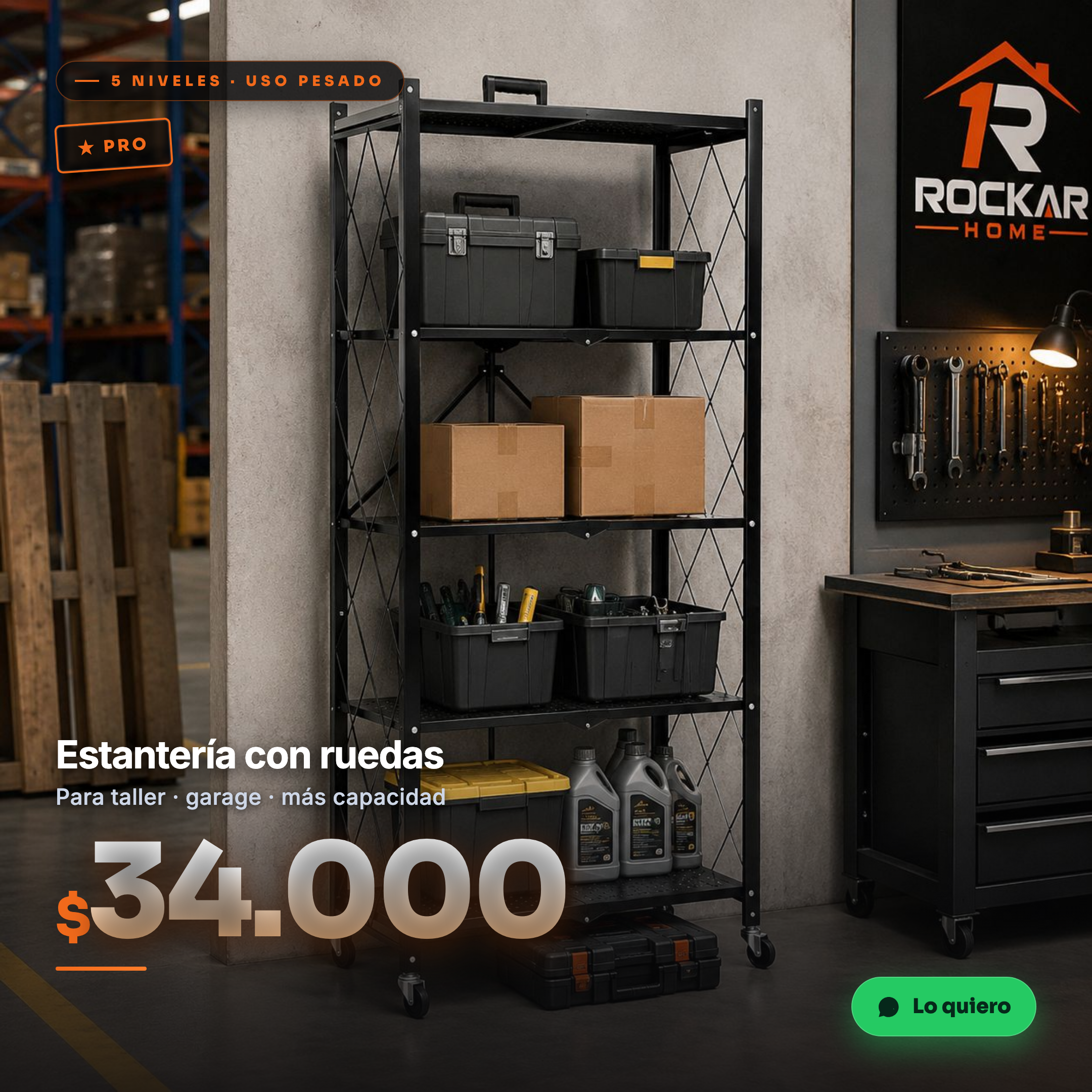 Estantería plegable con ruedas · producto estrella Rockar Home